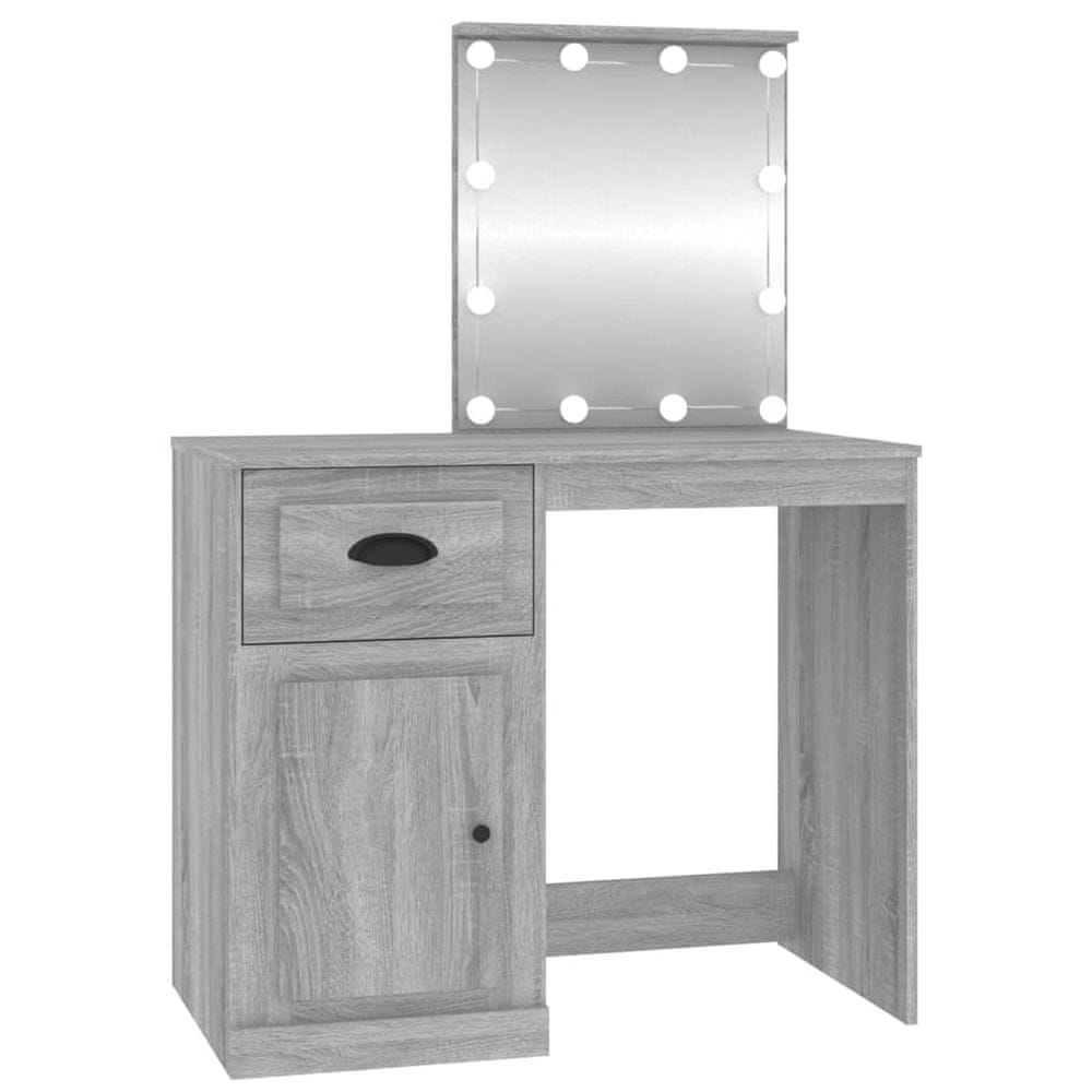 Vidaxl Toaletný stolík LED sivý sonoma 90x50x132,5 cm kompozitné drevo